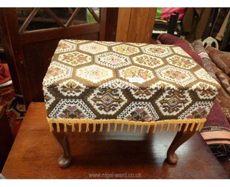 A tapestry upholstered Sewing Box/stool, 18 1/2'' x 12 1/4'' x 14'' high