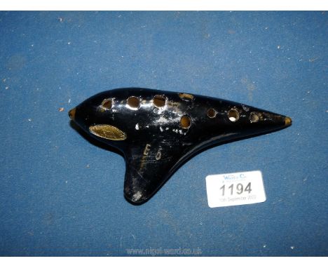 An 'Ocarina', EWA Vienna, 12 hole ceramic musical instrument, Made in Austria.