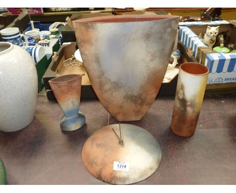 A quantity of 'T. Wolfe-Murray' ceramics to include  vase 12" high x 11" wide, cylindrical vase, 8" high, candle holder, 7" h