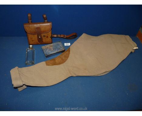 An antique fox hunting leather, saddle mounted Canteen by James Dixon complete with sandwich box and hip flask, together with