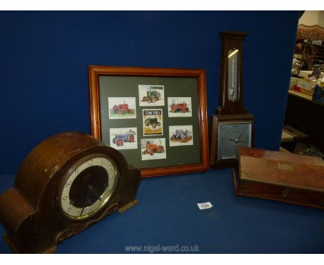 A small quantity of miscellaneous including a framed 'Tractors of the Fifties' collectors cards, a Smiths made aneroid barome