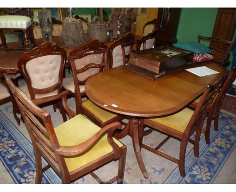 A set of six, including two carvers, surprisingly heavy Mahogany Dining Chairs having gold Draylon upholstered drop in seats 