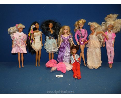 A quantity of dolls including three Disney Mattel dolls (two Pocahontas and one Rapunzel), and a 1993 Mattel ''Barbie'' doll 