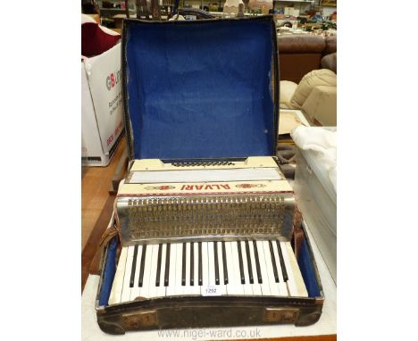 A cased German made embellished Alvari piano accordion, a/f.