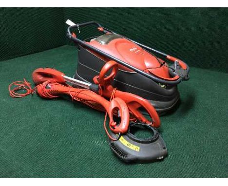 A Flymo Turbo Compact 330 lawn mower and two strimmers 