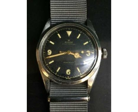 A Rare 1950's Rolex Pre-Explorer Automatic Centre Seconds Wristwatch, ref. 6150, black dial with gilt outer minute track and 