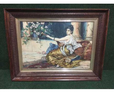 H. Chapman : A maiden playing a lute, watercolour, signed, dated 1909, framed.