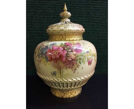 A Royal Worcester Blush ivory lidded vase