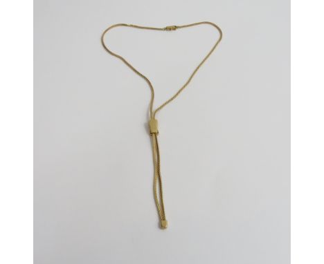 A 9 carat gold chain, of square section S links, with a slide piece, 62 cm long, 19 g gross