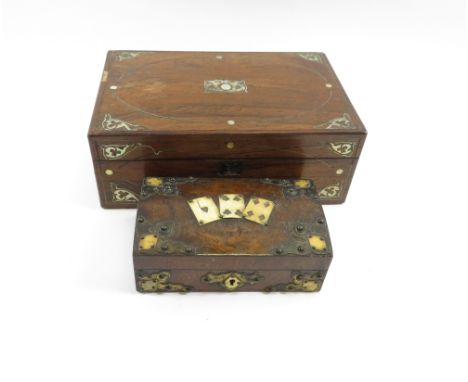 A 19th century rosewood writing slope, inlaid with mother of pearl, along with walnut box the domed top decorated with three 