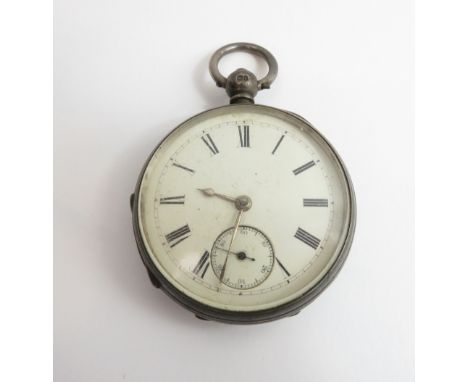 Anonymous, a silver open faced pocket watch, London 1873, the white enamel dial with black Roman numerals, gilt hands, and su