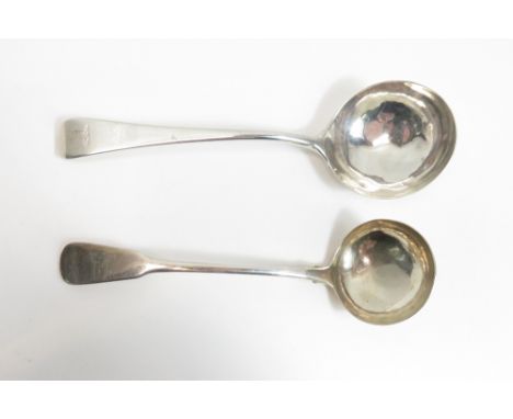 A George III silver old English pattern sauce ladle, by Benjamin Bickerton, London 1768, crested, 18 cm long; with a smaller 