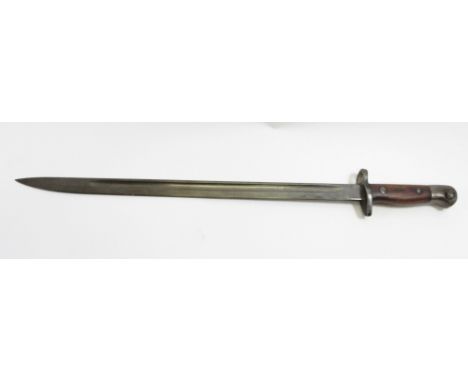 A Wilkinson military bayonet stamped “G.R, 1907, 1, 16, WILKINSON” 55m long