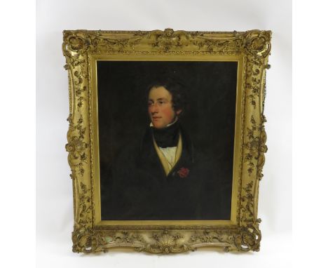 English School, early 19th century portrait of a gentleman, oil on canvas, 74.5cm x 62cm, in a heavy gilt frame