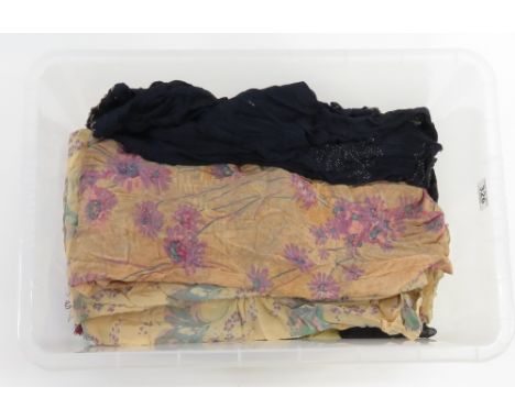 A quantity of circa 1920's - 1930's ladies clothing including floral pattern dresses, shirts, beaded blouse, housecoats &amp;