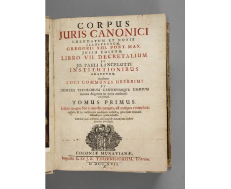 Corpus Juris Canonici 1717emendatum et notis illustratum, Gregorii XIII. jussu editum. Libro VII. Decretalium et Jo. Paoli La