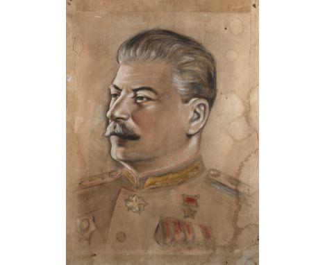 K. Walther, Bildnis StalinPortrait des sowjetischen Herrschers mit in die Ferne gerichtetem Blick, mit wenigen Strichen angel