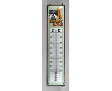 Werbeausleger Ceresan1930er Jahre, ohne Hersteller, übergroßes Thermometer, die Skala als farbig emailliertes Blechschild mit