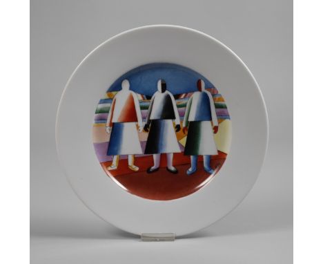 Suprematistischer Teller "Mädchen auf dem Feld“nach einer Vorlage des russischen Malers und Begründer des Suprematismus Kasim
