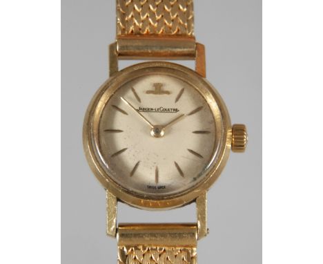 Jaeger-LeCoultre Damenarmbanduhrum 1960, Gelbgold gestempelt 750, rundes Gehäuse, Ziffernblatt mit Indizes, gemarkt Jaeger-Le