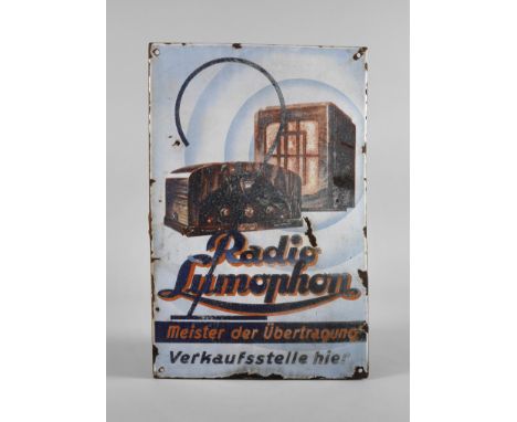 Emailleschild Radio Lumuphon1930er Jahre, undeutlicher Herstellervermerk C. Robert Dold Offenburg-Baden sowie Bezeichnung Fer