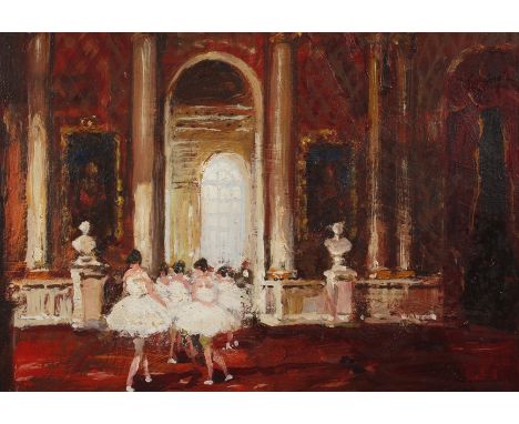 Jules René Hervé, "Foyer de la Danse"junge Tänzerinnen im weißen Tutu, im herrschaftlichen barocken Schlossinterieur, pastose