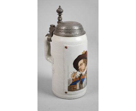 Villeroy &amp;amp; Boch Bierkrug Historismusum 1895, Prägemarke V &amp;amp; B Mettlach Patent, Modellnummer 1641, graues Stei