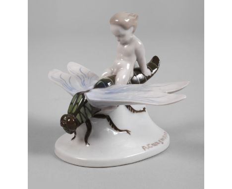 Rosenthal "Gleitflug"Entwurf Albert Caasmann 1914, signiert, grüne Stempelmarke Kunstabteilung um 1914, geprägte Modellnummer