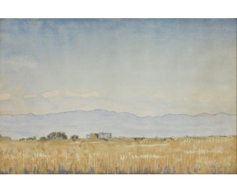 Albert Trachsel (1863-1929, CH), "Champ d'avoine à Jussy".Pastel sec sur papier, sbd. Inscription au dos : "acquis le 3 décem