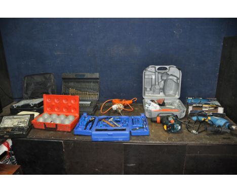 A COLLECTION OF HAND AND POWER TOOLS including a Workzone Hammer Drill (PAT pass and working), a Black and Decker vintage dri