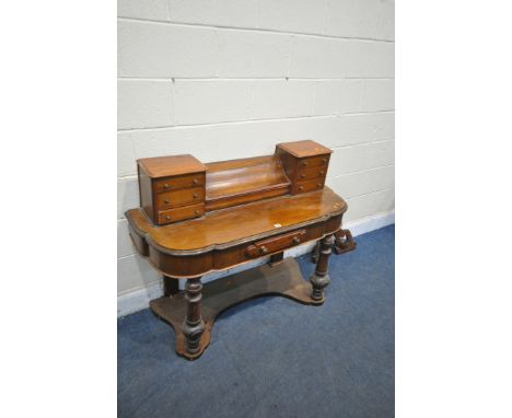 A VICTORIAN WALNUT DUCHESS DRESSING TABLE, with an arrangement of drawers, width 121cm x depth 47cm x height 95cm (condition 