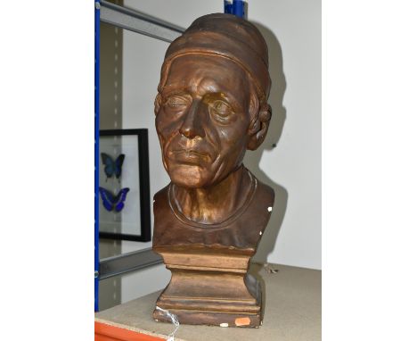 A LARGE BRONZED PLASTER BUST OF THE 16TH POET GIROLAMO BENIVIENU, after Giovanni Bastianini, impressed marks 1205 Brookes, he