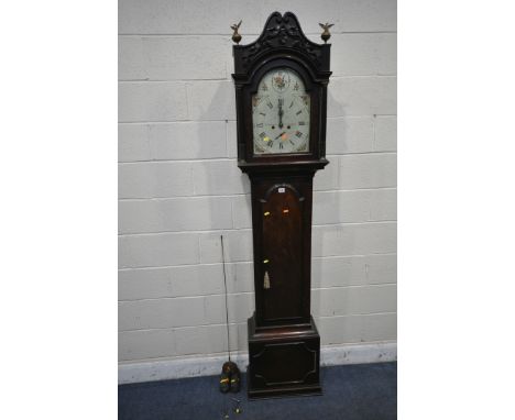 HAMMOND NICHOLLS OF CANTERBURY, 18TH CENTURY MAHOGANY EIGHT DAY LONGCASE CLOCK, the hood with two eagle pediments, the arched