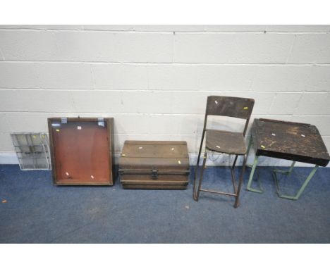 A SELECTION OF OCCASIONAL FURNITURE, to include a vintage child's desk on a metal base, width 49cm x depth 40cm x 81cm, an in