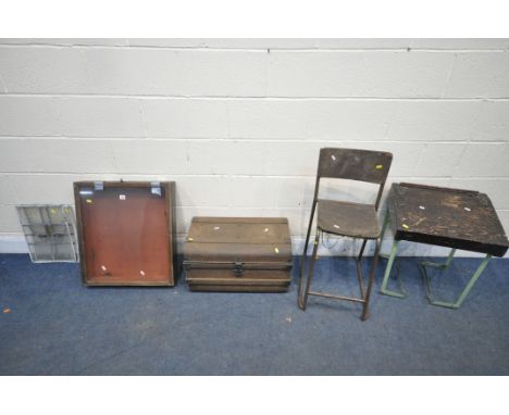 A SELECTION OF OCCASIONAL FURNITURE, to include a vintage child's desk on a metal base, width 49cm x depth 40cm x 81cm, an in