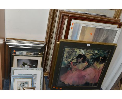 A SMALL QUANTITY OF DECORATIVE PICTURES, to include print reproductions of 19th / 20th century paintings including Monet, Deg