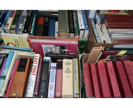FOUR BOXES OF MILITARY THEMED BOOKS, to include Stalingrad by Anthony Beevor, Hitler and his Generals by Helmut Heiber &amp; 