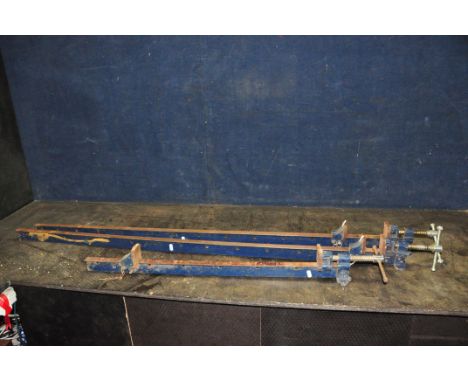 THREE MODERN SASH CRAMPS comprising of two at 154cm long and a shorter one at 88cm (Condition: all tommy bar replaced with bo