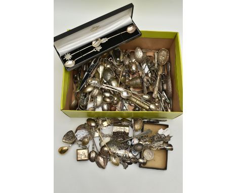 A BOX OF ASSORTED CUTLERY, to include continental pieces of cutlery, Danish, German, Afghanistan etc, two trinket boxes, a wh
