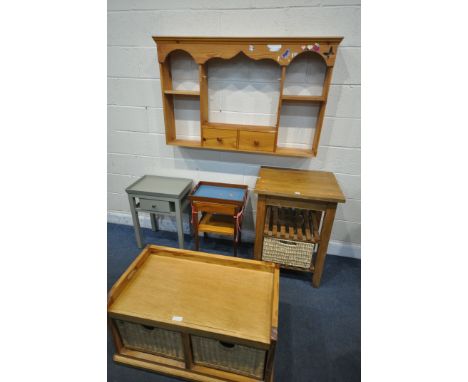 A SELECTION OF OCCASIONAL FURNITURE, to include a beech hall bench with two drawers, width 89cm x depth 46cm x height 50cm, a