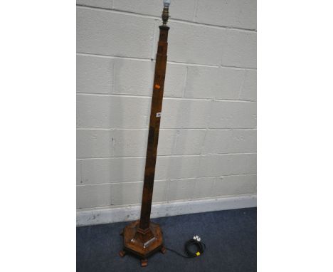 AN ART DECO WALNUT HEXAGOANAL STANDARD LAMP, height 148cm (condition report: base needs tightening)