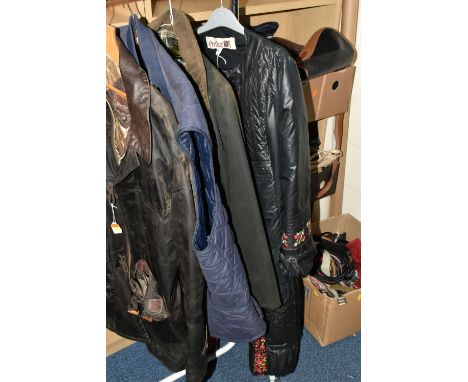 THREE BOXES OF CLOTHING AND ACCESSORIES, to include over twenty handbags, a box of ladies belts and textiles, a ladies Artka 