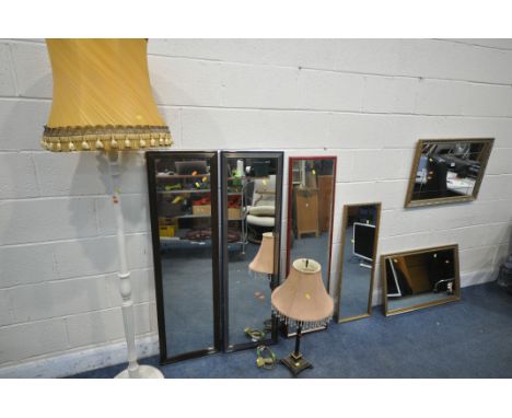 A FRENCH GILT FRAMED WALL MIRROR, along with five various other mirrors, a painted standard lamp, and a french style table la