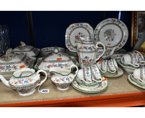 GROUP OF COPELAND SPODE 'CHINESE ROSE' PATTERN DINNERWARE, comprising teapot, coffee pot, three covered tureens, milk jug, si