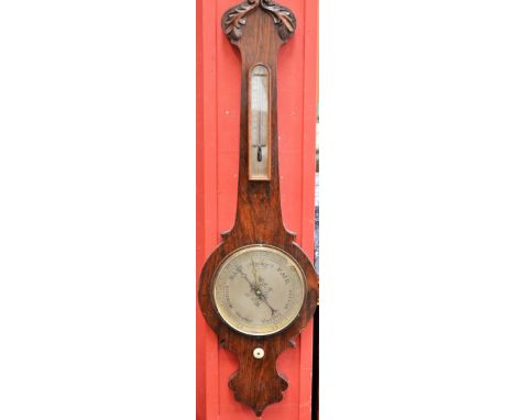 A Victorian rosewood barometer, with silvered dial, c.1860