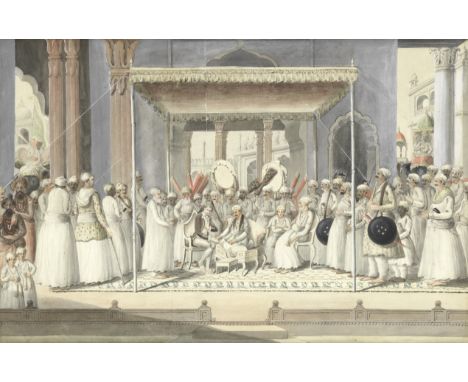 Mubarak-ud-Daula, Nawab of Murshidabad (1770-93), seated in durbar with Sir John Hadley D'Oyly, British Resident from 1780 to