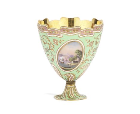 An enamelled gold zarf for the Ottoman Market Switzerland,  19th Centuryof typical form on a splayed scalloped foot, decorate