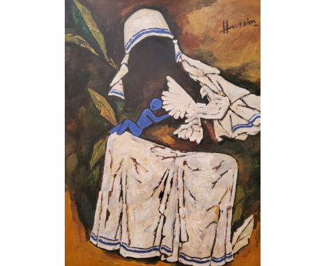 Maqbool Fida Husain (Indian, 1913-2011)Mother Teresa oil on canvas, framedsigned upper right, executed in 2002100 x 73cm (39 