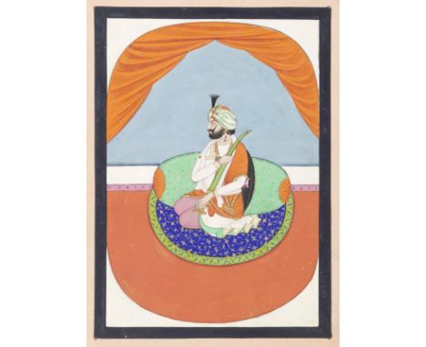 Maharajah Ranbir Singh of Jammu and Kashmir (d. 1885) seated on a terrace, cradling a sword Punjab, second half of the 19th C