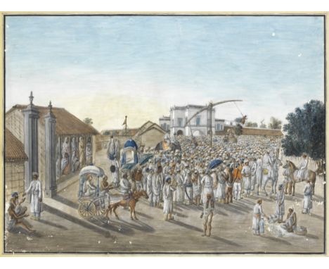 The hook-swinging festival (charak puja), attributed to the artist Sewak Ram Patna, early 19th Centurywatercolour on paper, b